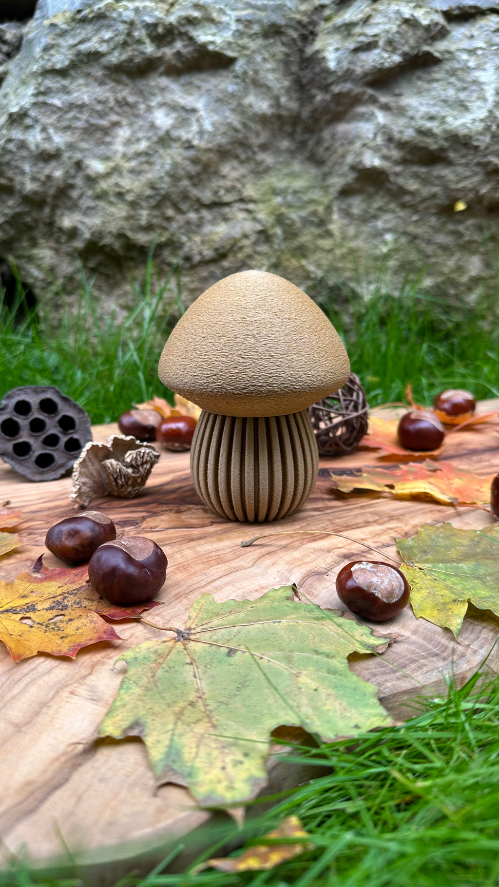 Waldwunder-Pilze aus Holzfaser, handwerklich gefertigte 3D-Druck Deko.