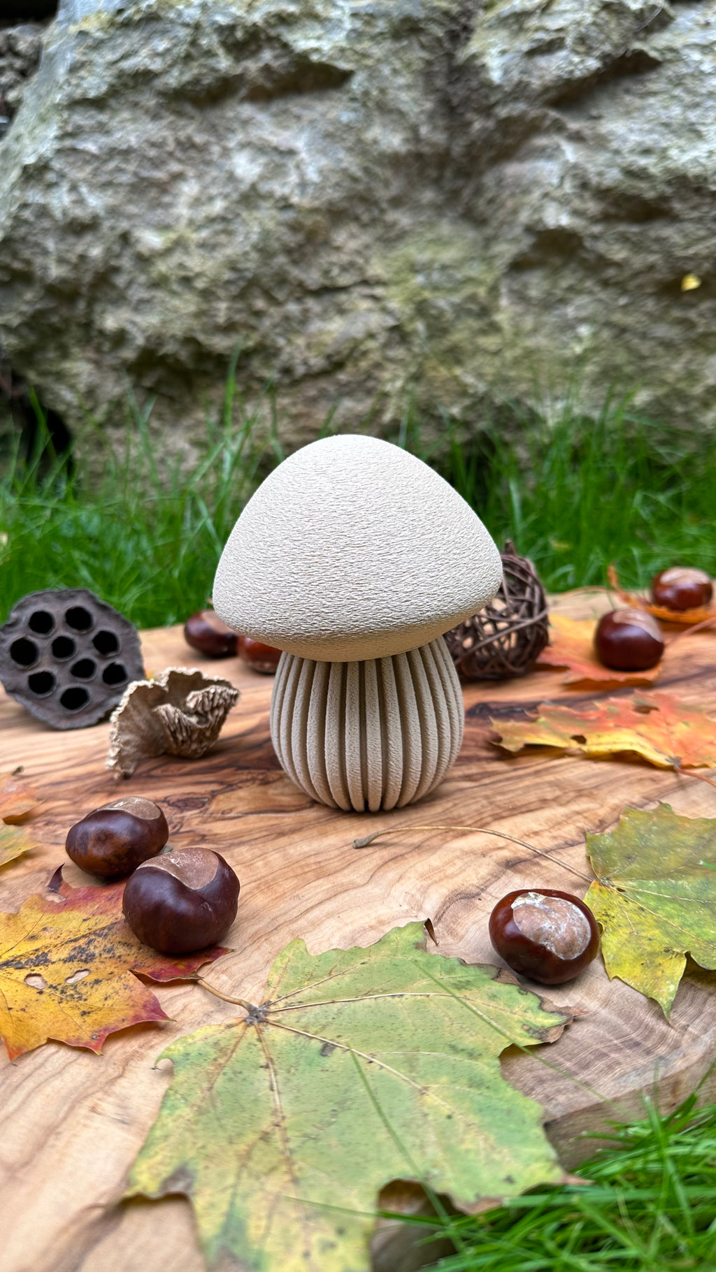 Waldwunder-Pilze aus Holzfaser, handwerklich gefertigte 3D-Druck Deko.