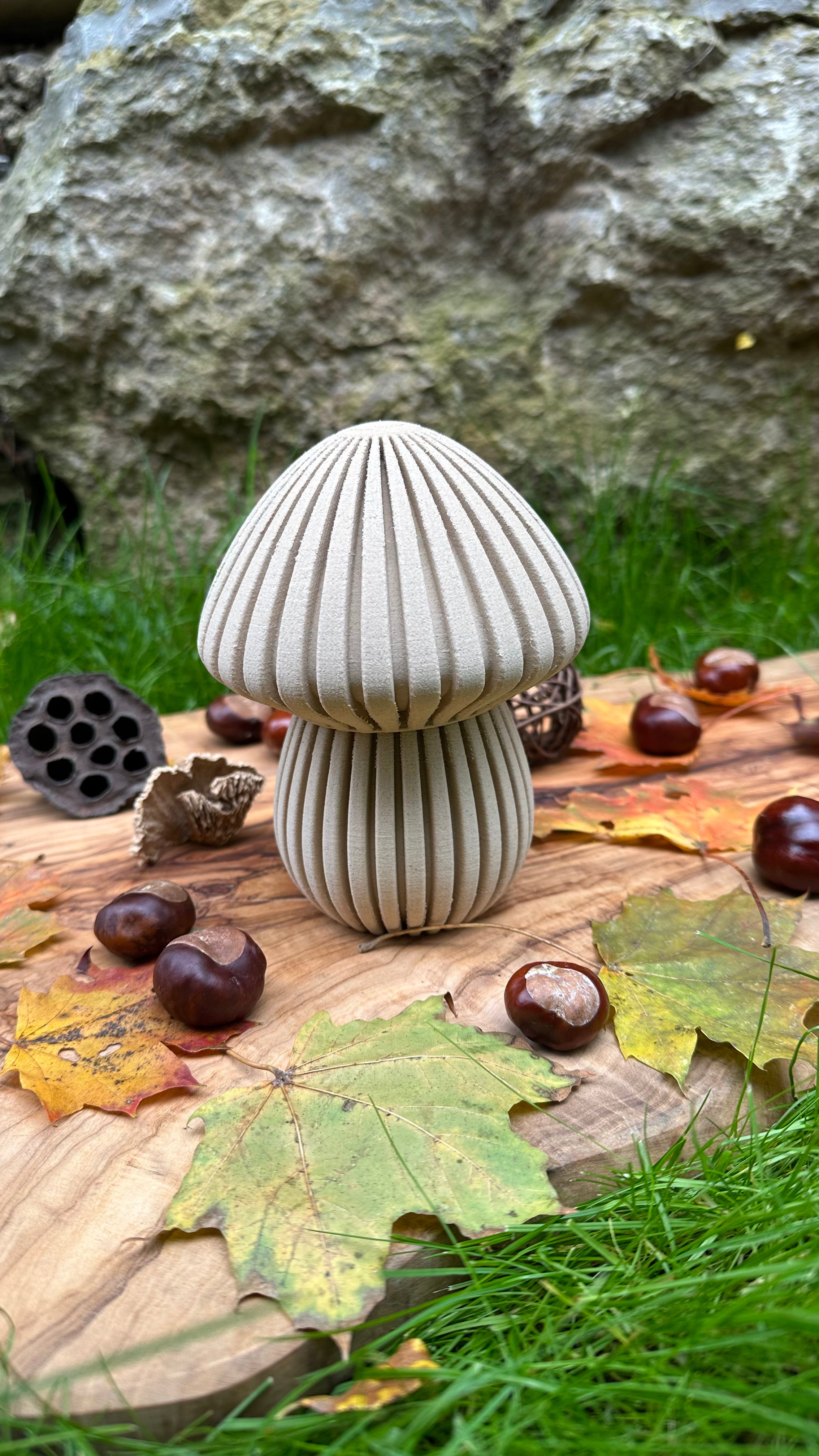 Waldwunder-Pilze aus Holzfaser, handwerklich gefertigte 3D-Druck Deko.